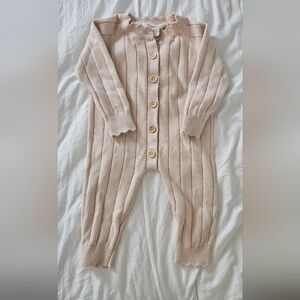 Blossom And Pear Pink Knit Ribbed Baby One-Piece